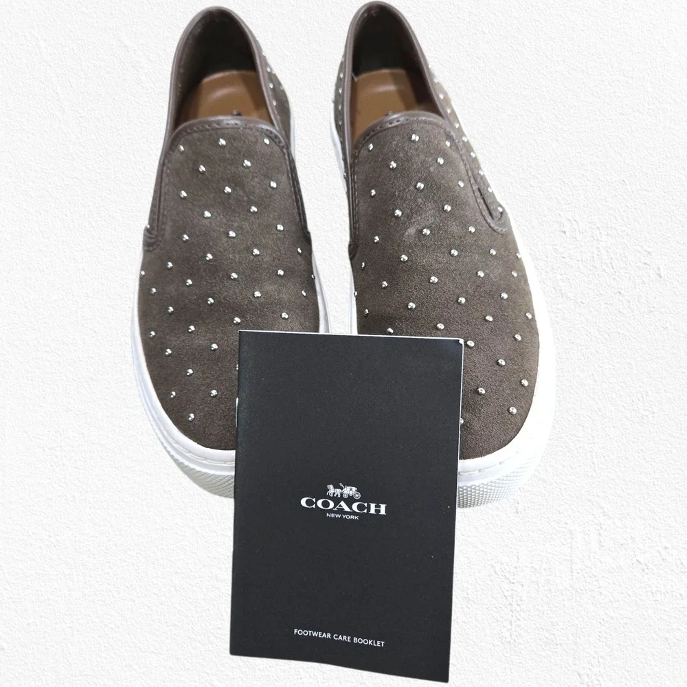 Coach Cameron Studded Suede Slip-On Platform Sneakers Fatigue Brown 5M EU 35 - Picture 14 of 16